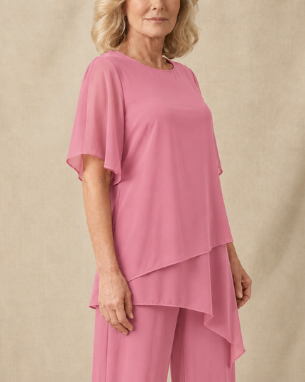 Women's Flutter-Sleeve Chiffon Top and Wide-Leg Pants Set