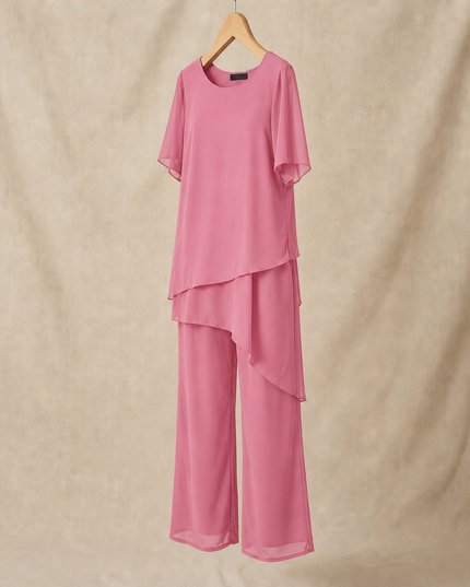 Women's Flutter-Sleeve Chiffon Top and Wide-Leg Pants Set