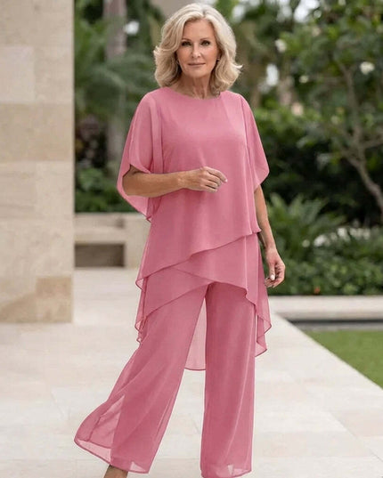 Women's Flutter-Sleeve Chiffon Top and Wide-Leg Pants Set