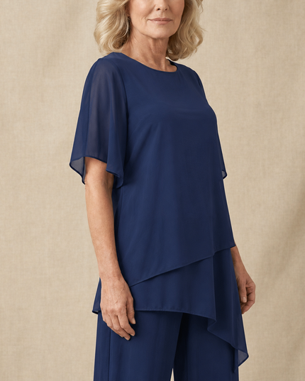 Women's Flutter-Sleeve Chiffon Top and Wide-Leg Pants Set