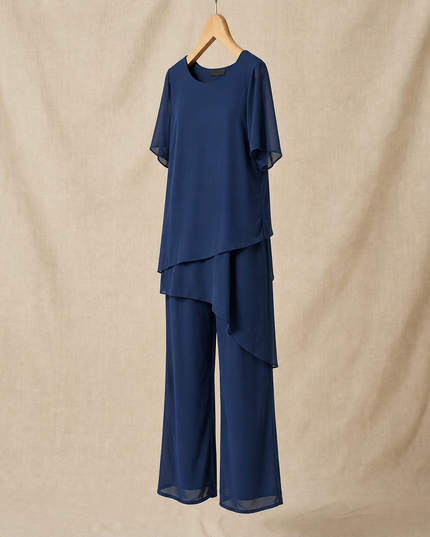 Women's Flutter-Sleeve Chiffon Top and Wide-Leg Pants Set