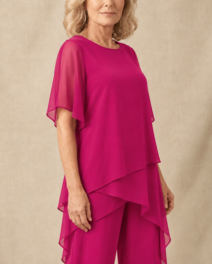 Women's Flutter-Sleeve Chiffon Top and Wide-Leg Pants Set