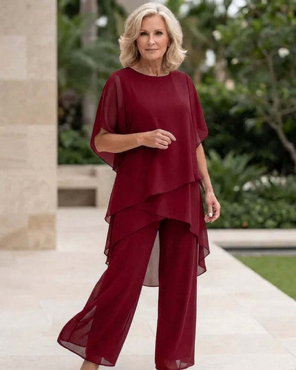 Women's Flutter-Sleeve Chiffon Top and Wide-Leg Pants Set