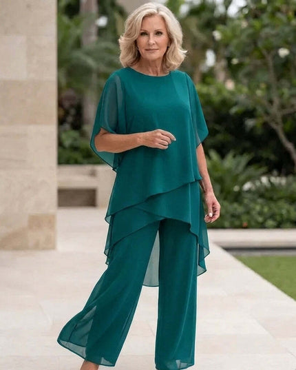 Women's Flutter-Sleeve Chiffon Top and Wide-Leg Pants Set