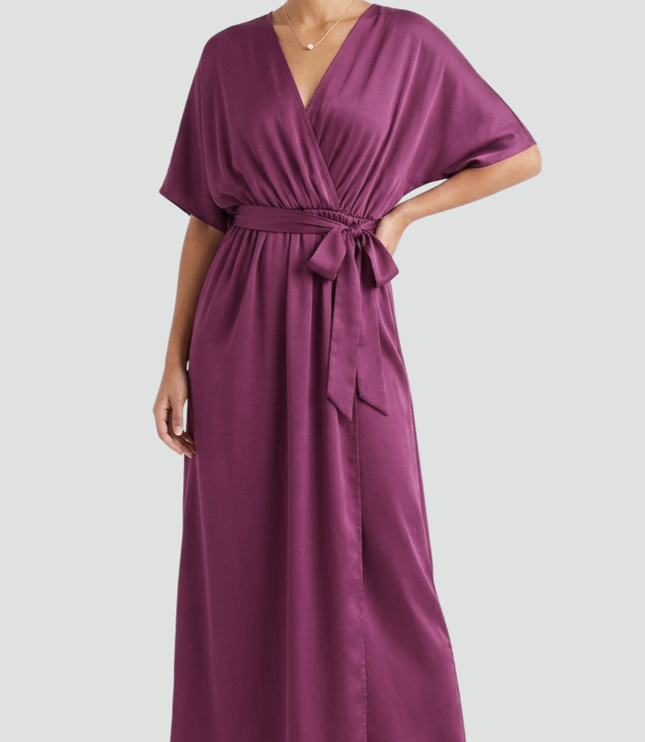 Women's Flutter Sleeve Midi Dress with a Wrap Front