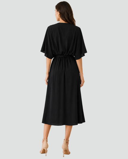 Women's Flutter Sleeve Midi Dress with a Wrap Front