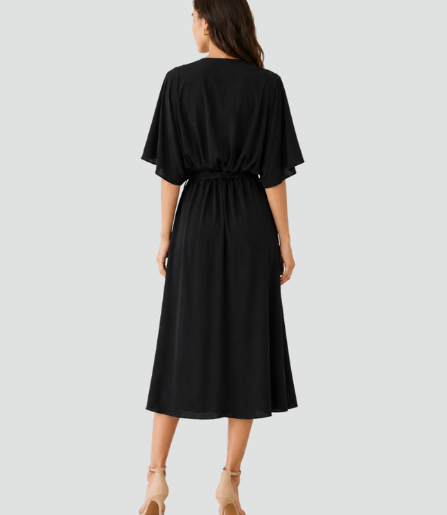 Women's Flutter Sleeve Midi Dress with a Wrap Front
