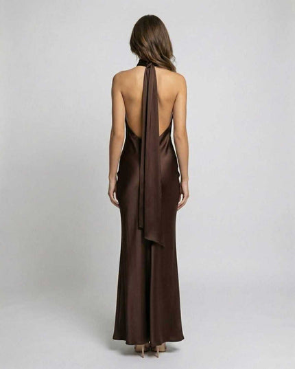 Women's Formal Brown Satin Maxi Dress - product image 2