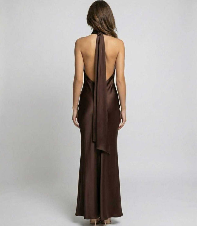 Women's Formal Brown Satin Maxi Dress - product image 2