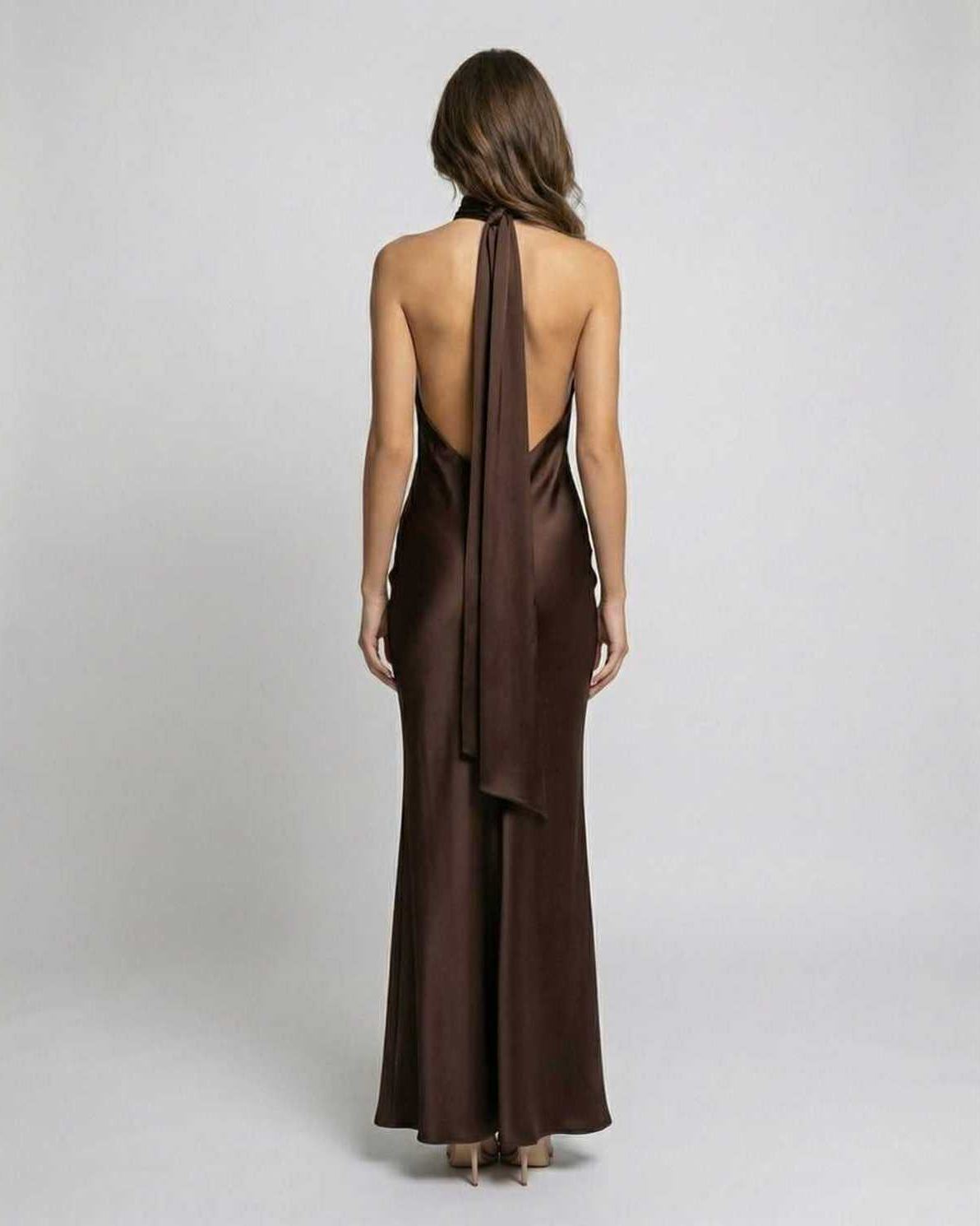 Women's Formal Brown Satin Maxi Dress - product image 2