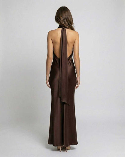 Women's Formal Brown Satin Maxi Dress - product image 2