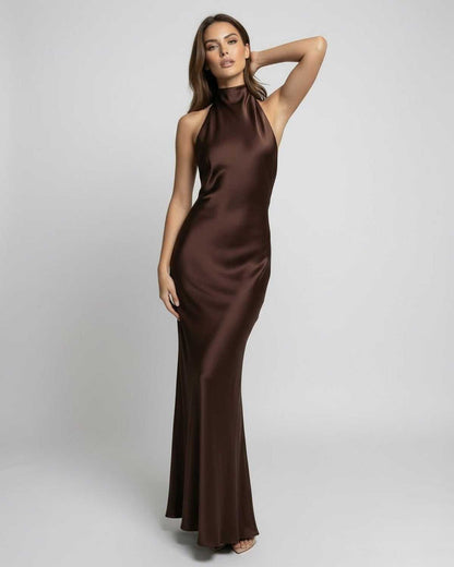 Women's Formal Brown Satin Maxi Dress - product image 3