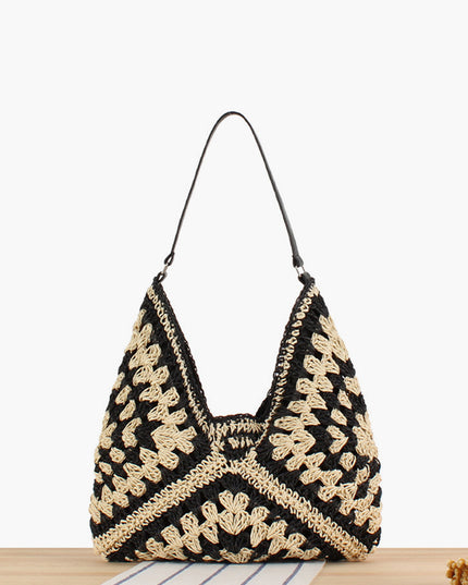 Women's Geometric Print Shoulder Bag in Black and Cream
