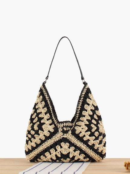 Women's Geometric Print Shoulder Bag in Black and Cream