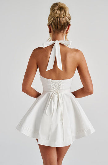 Women's Gingham Halter Plunge Mini Summer Dress
