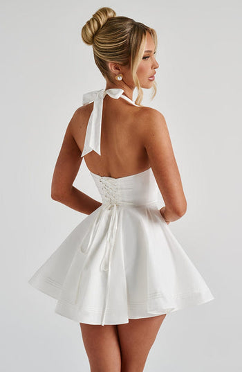 Women's Gingham Halter Plunge Mini Summer Dress