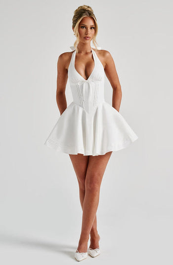 Women's Gingham Halter Plunge Mini Summer Dress