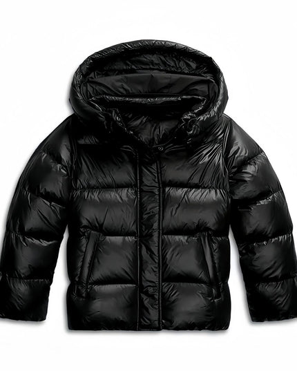 Women's Glossy Zip-Up Winter Jacket with Hood