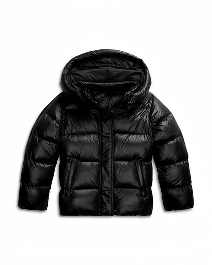 Women's Glossy Zip-Up Winter Jacket with Hood