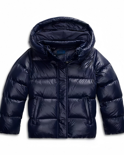 Women's Glossy Zip-Up Winter Jacket with Hood