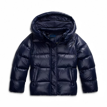 Women's Glossy Zip-Up Winter Jacket with Hood