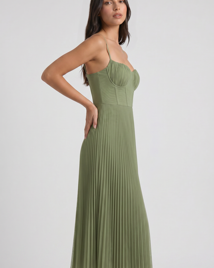 Women's Green V-Neck Floral Midi Cocktail Summer Dress