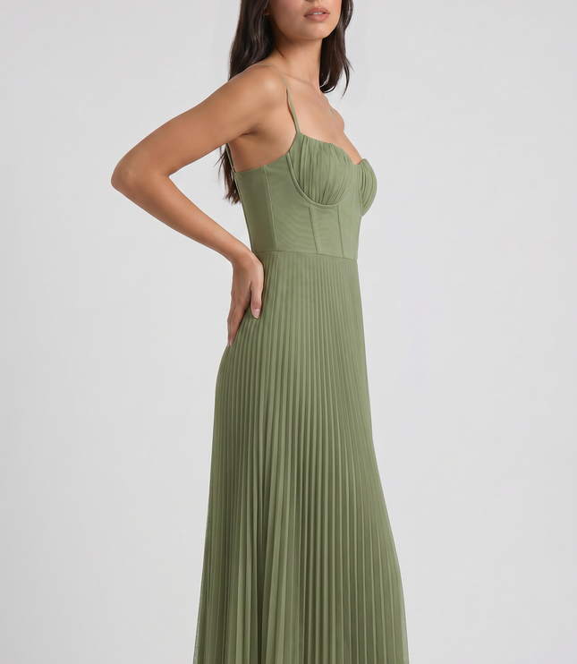 Women's Green V-Neck Floral Midi Cocktail Summer Dress