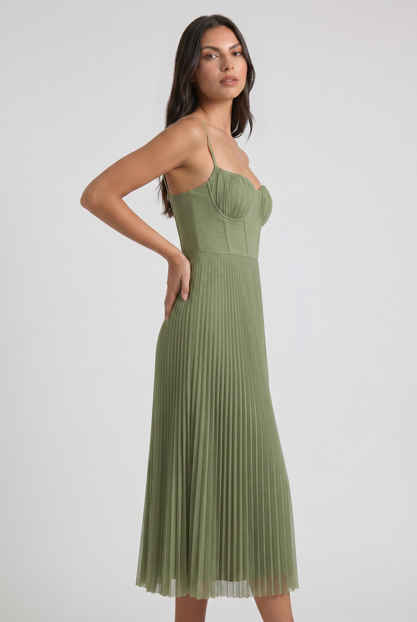 Women's Green V-Neck Floral Midi Cocktail Summer Dress