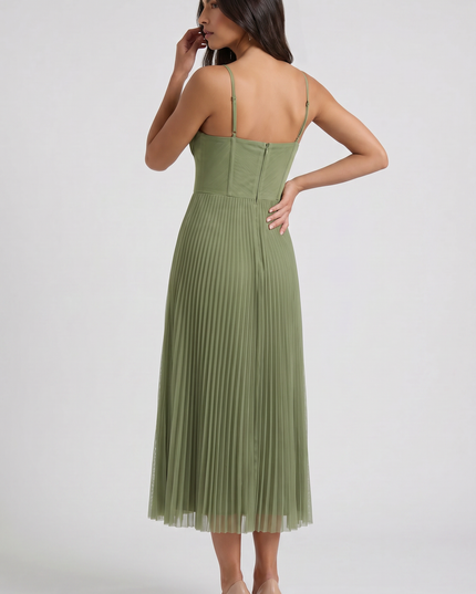 Women's Green V-Neck Floral Midi Cocktail Summer Dress