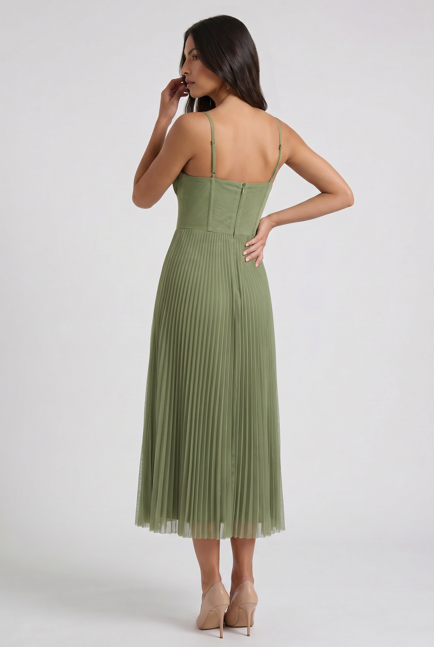 Women's Green V-Neck Floral Midi Cocktail Summer Dress