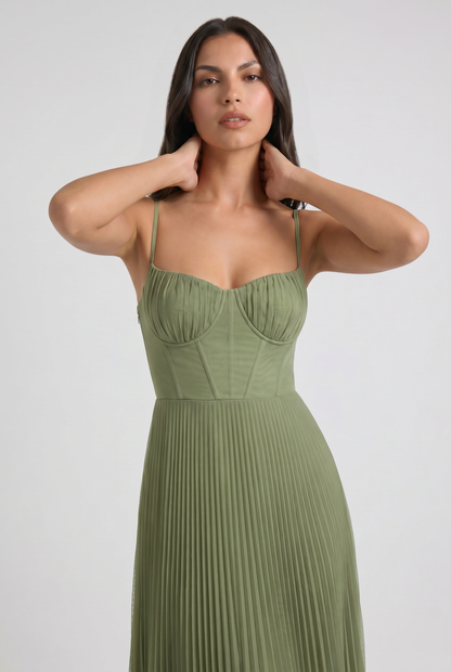 Women's Green V-Neck Floral Midi Cocktail Summer Dress
