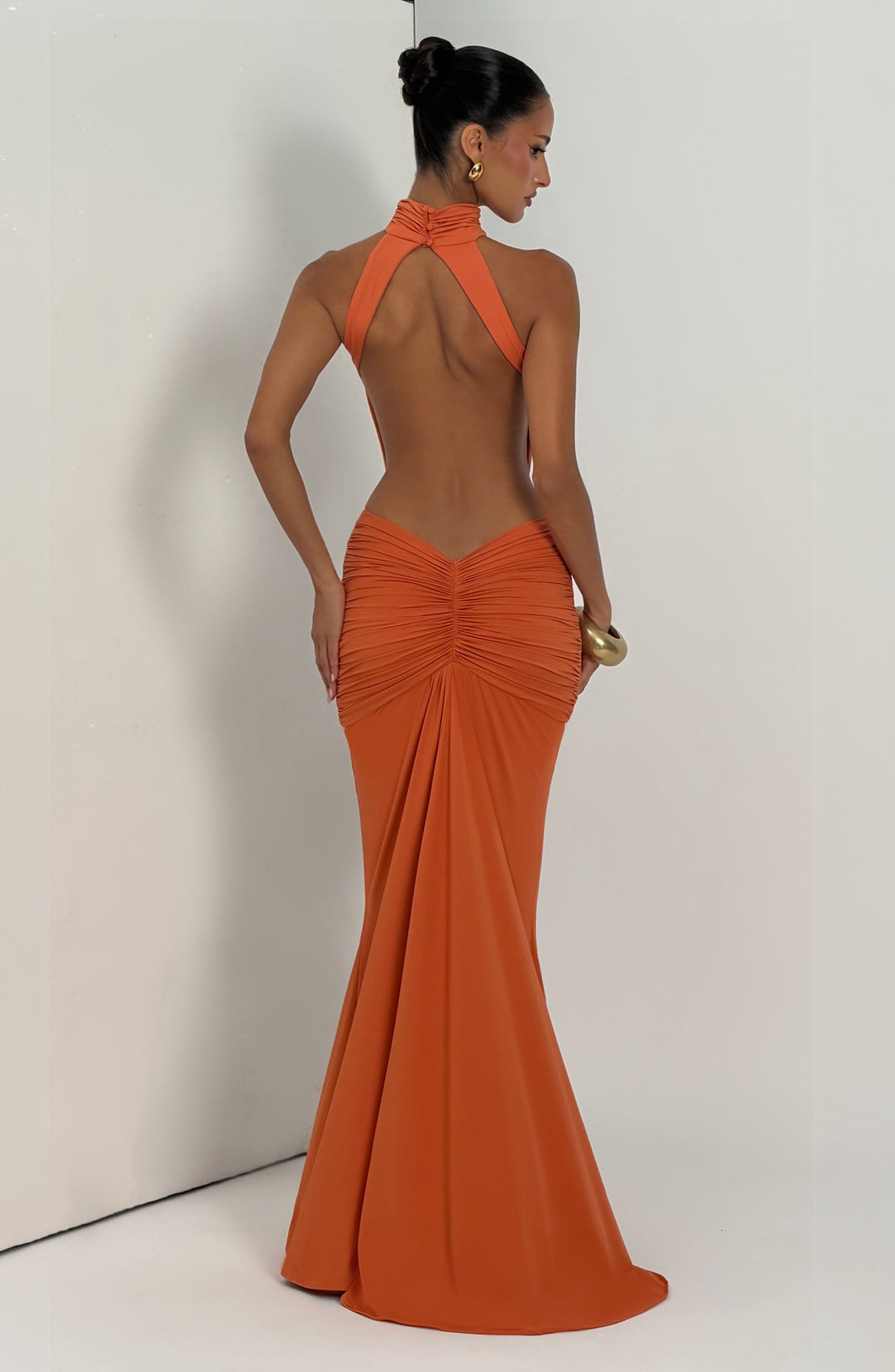 Women's Halter Backless Ruched Sleeveless Maxi Dress