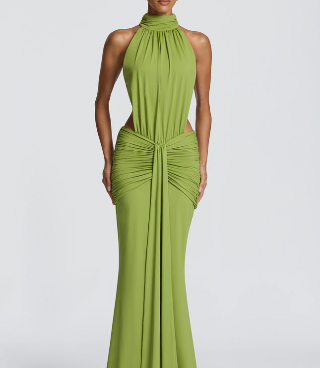 Women's Halter Backless Ruched Sleeveless Maxi Dress