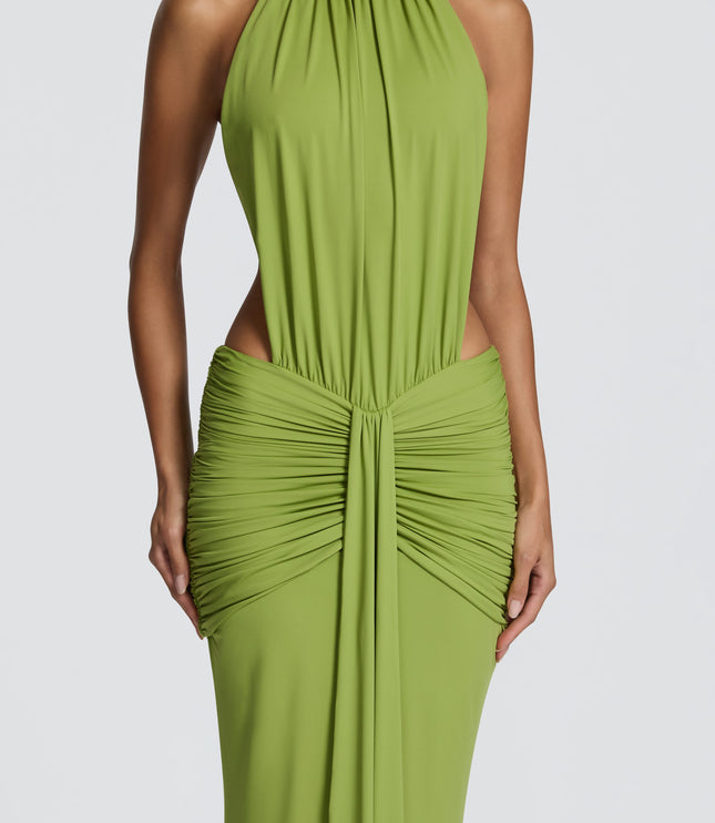 Women's Halter Backless Ruched Sleeveless Maxi Dress