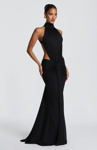 Women's Halter Backless Ruched Sleeveless Maxi Dress