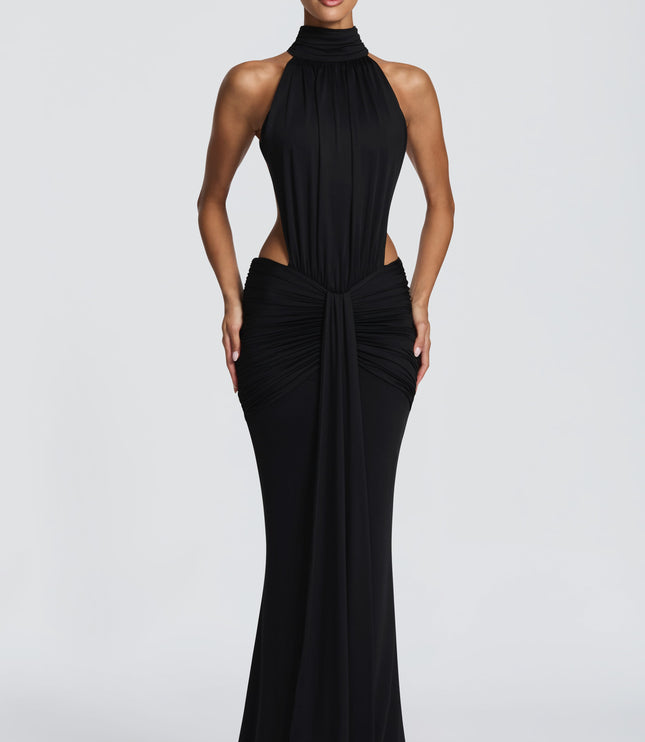 Women's Halter Backless Ruched Sleeveless Maxi Dress