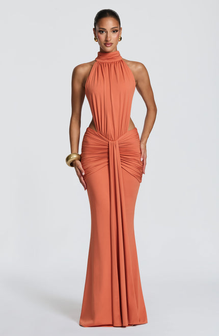 Women's Halter Backless Ruched Sleeveless Maxi Dress