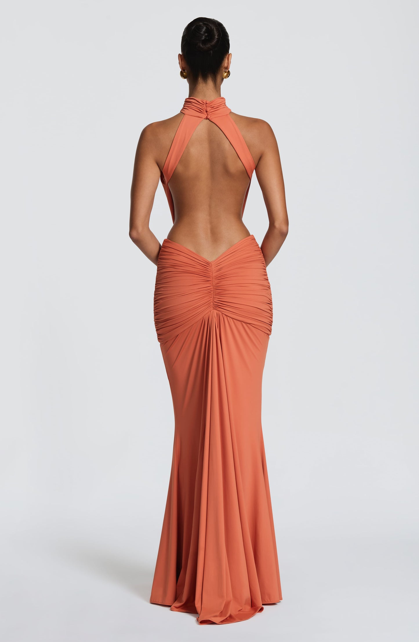 Women's Halter Backless Ruched Sleeveless Maxi Dress