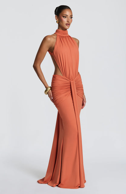 Women's Halter Backless Ruched Sleeveless Maxi Dress