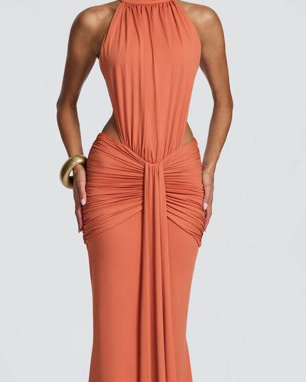 Women's Halter Backless Ruched Sleeveless Maxi Dress