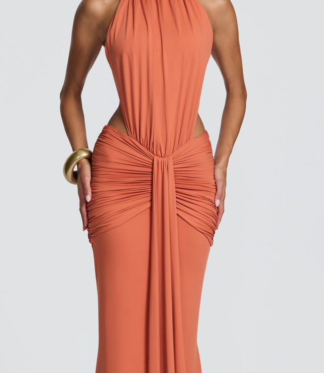 Women's Halter Backless Ruched Sleeveless Maxi Dress