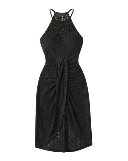 Women's Halter Neck Crochet Midi Cocktail Dress