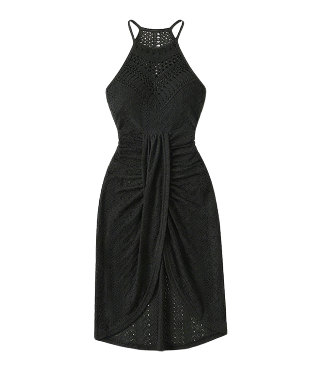 Women's Halter Neck Crochet Midi Cocktail Dress