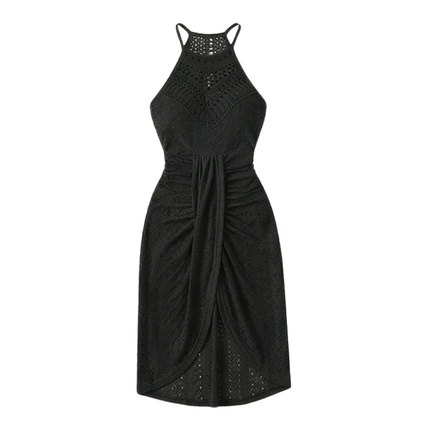 Women's Halter Neck Crochet Midi Cocktail Dress