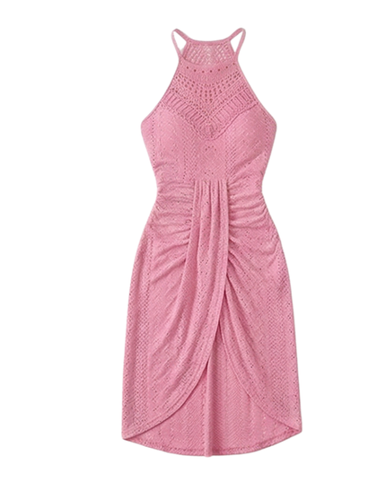 Women's Halter Neck Crochet Midi Cocktail Dress