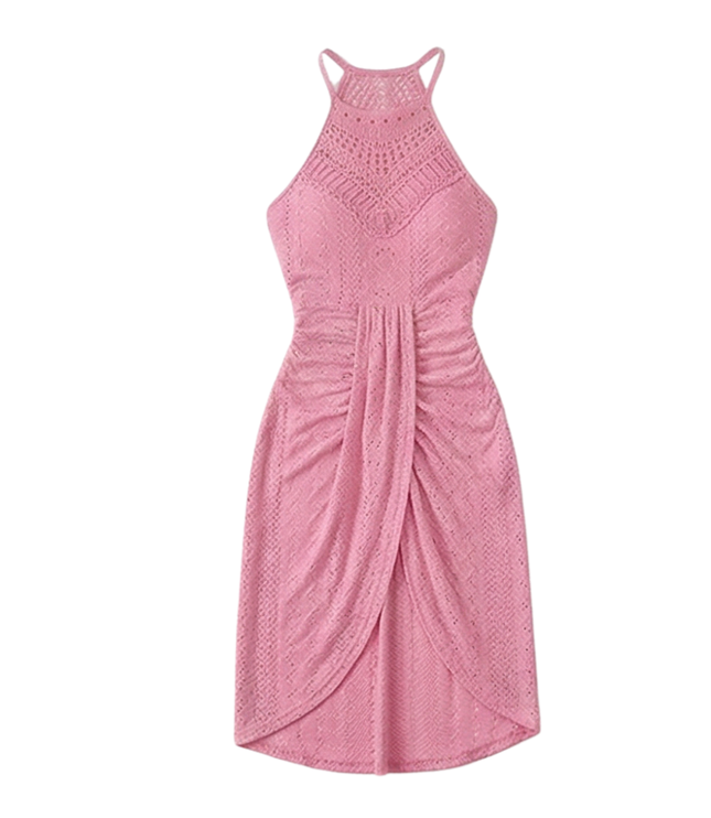 Women's Halter Neck Crochet Midi Cocktail Dress