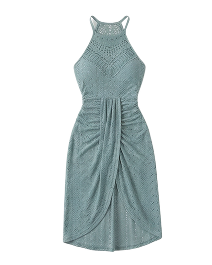Women's Halter Neck Crochet Midi Cocktail Dress