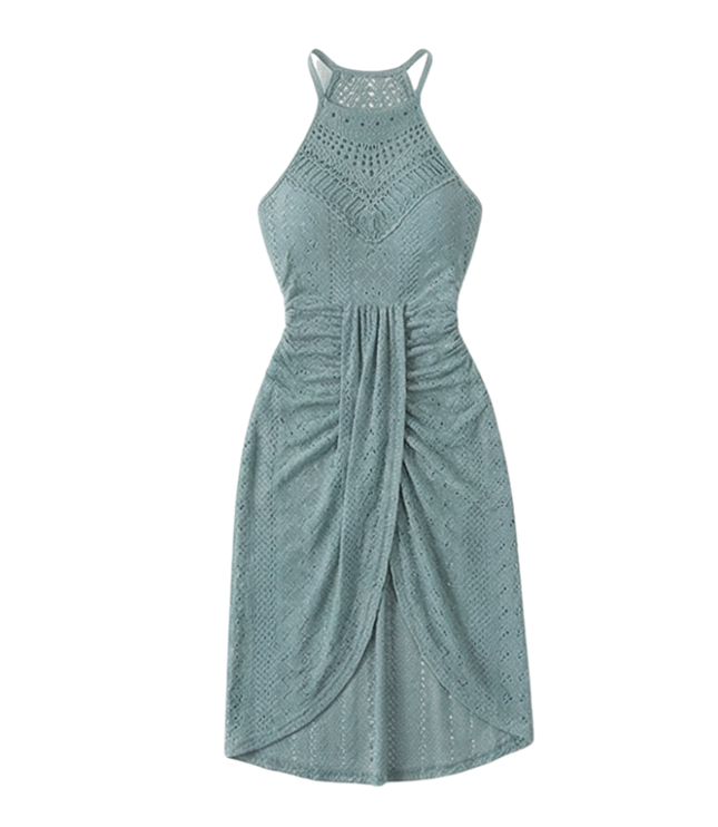 Women's Halter Neck Crochet Midi Cocktail Dress