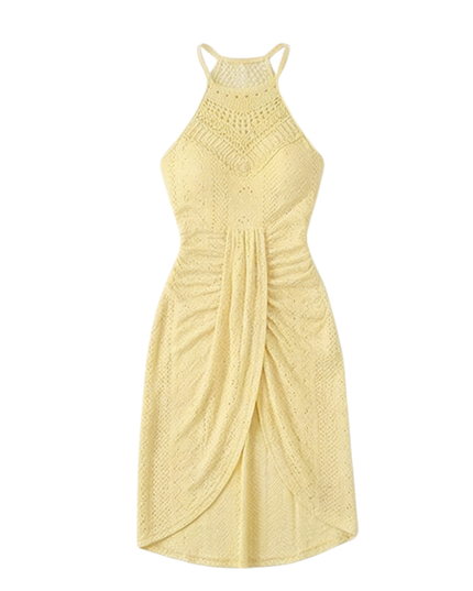 Women's Halter Neck Crochet Midi Cocktail Dress