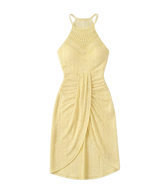 Women's Halter Neck Crochet Midi Cocktail Dress